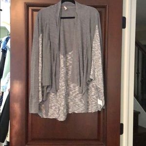 Gray cardigan with gray and white detailing